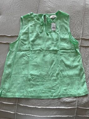 LOFT Mint Green Sleeveless Eyelet Tie-Neck Camisole